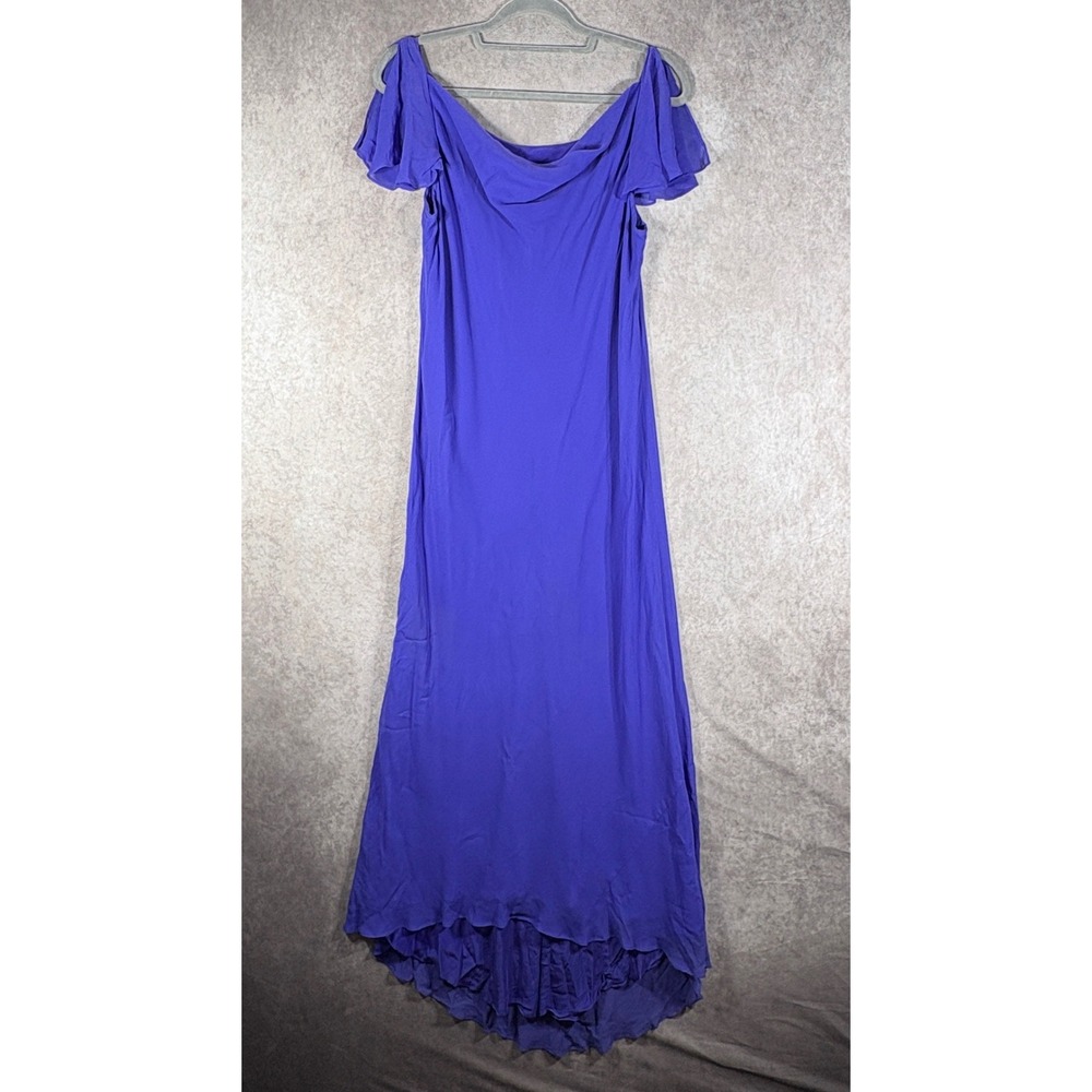 Vintage Spenser Jeremy Dress 14 Purple Silk Maxi Off Shoulder High Low Formal